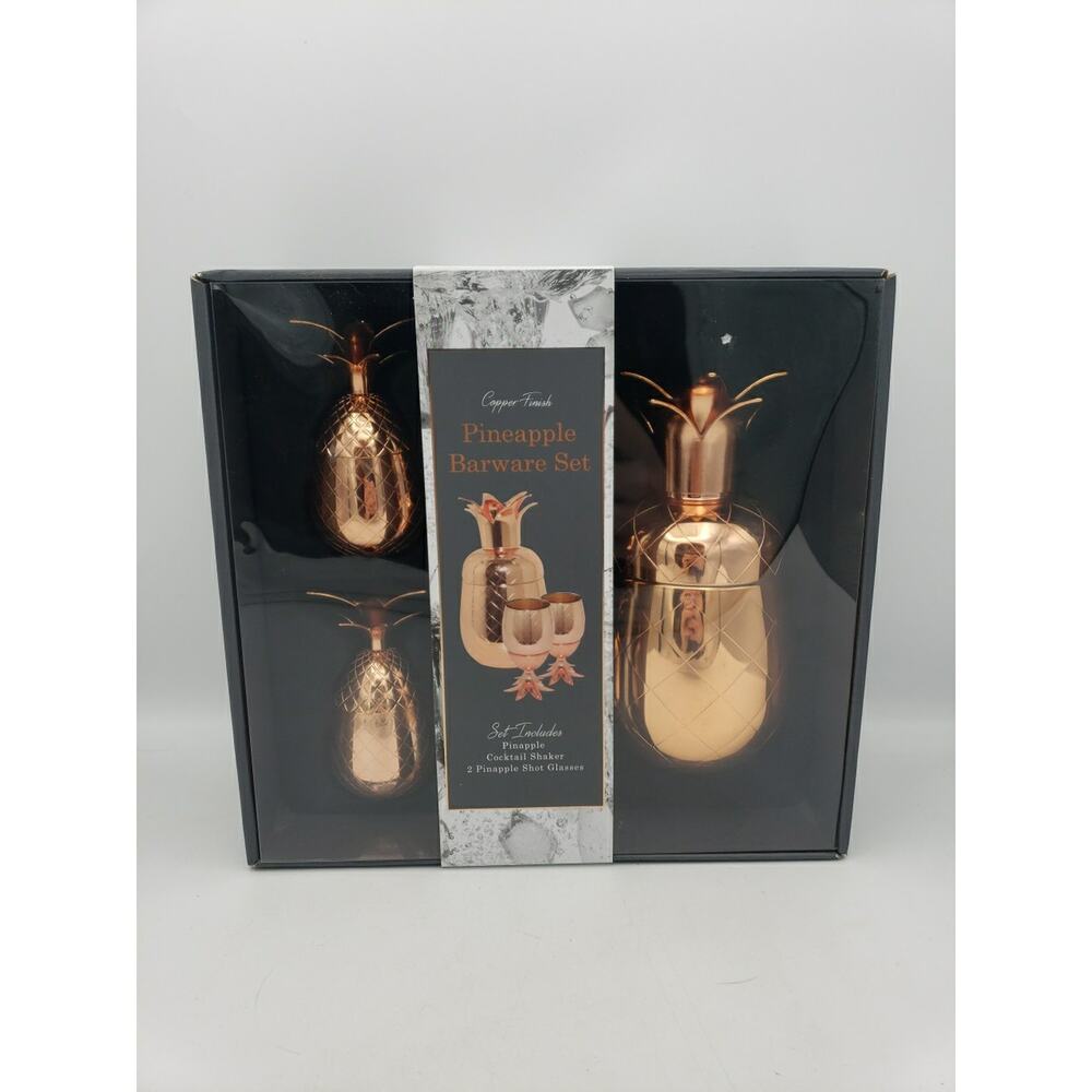 Silver One Stainless Steel Pineapple Drink Set Tumbler and 2 Shot Glasses